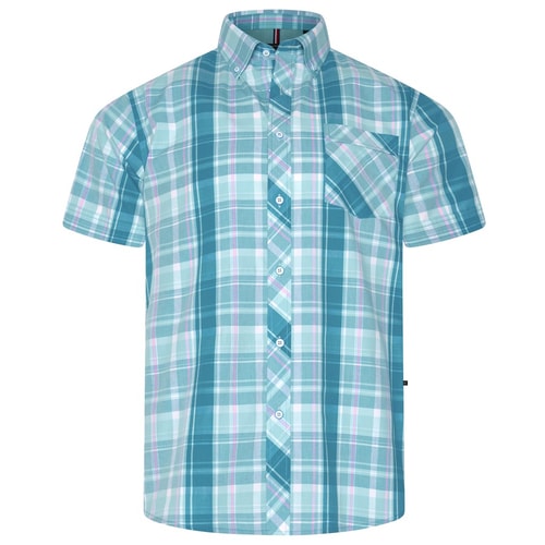 KAM Short Sleeve Summer Check Shirt Aqua